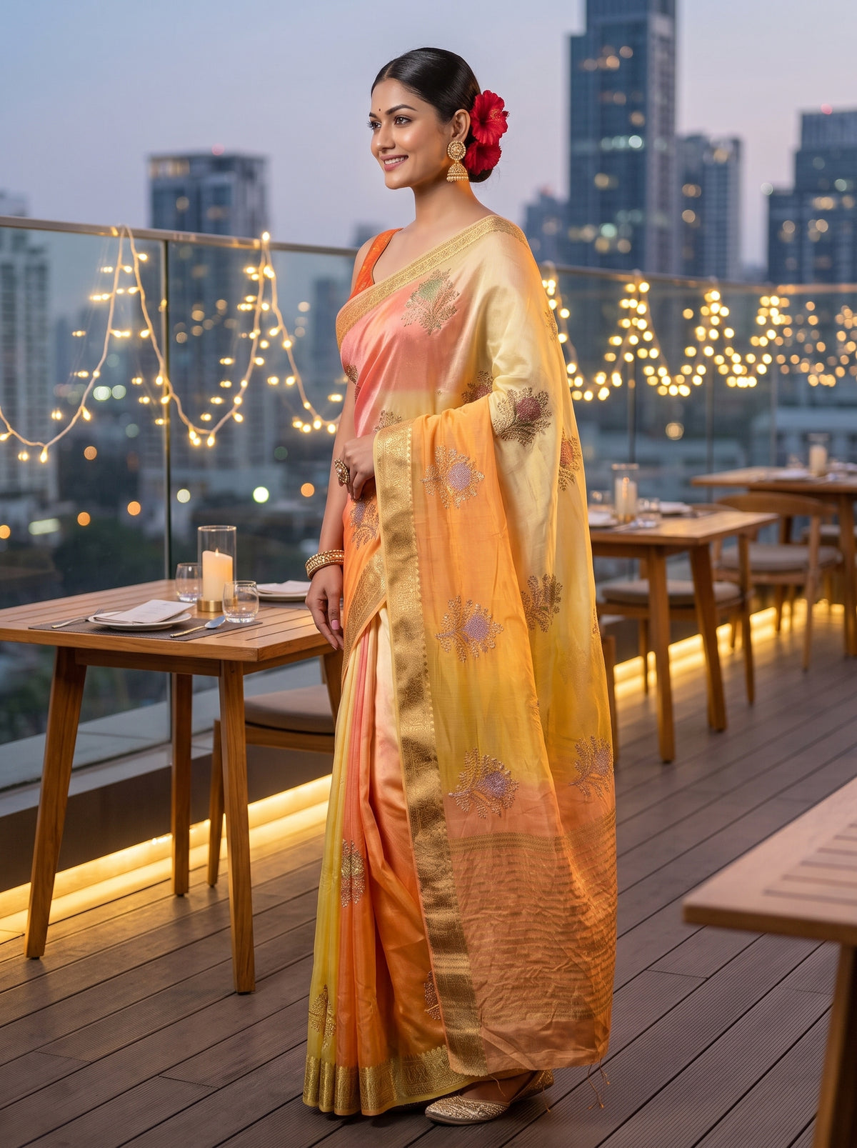 MIMOSA Yellow Jaipur Saree — pose 3 styling detail