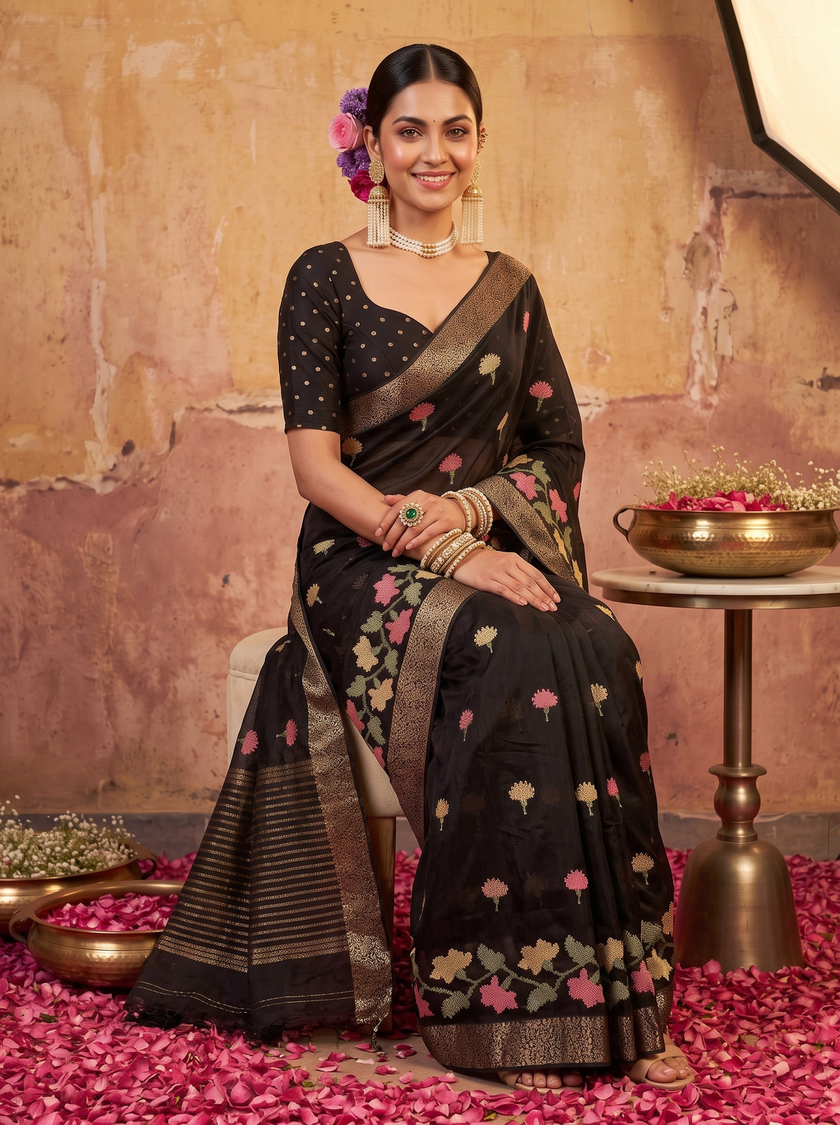 MIMOSA Black Jaipur Saree — pose 8 styling detail