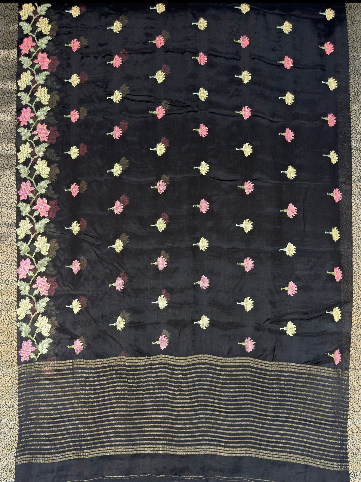 MIMOSA Black Jaipur Saree — pallu and zari work detail