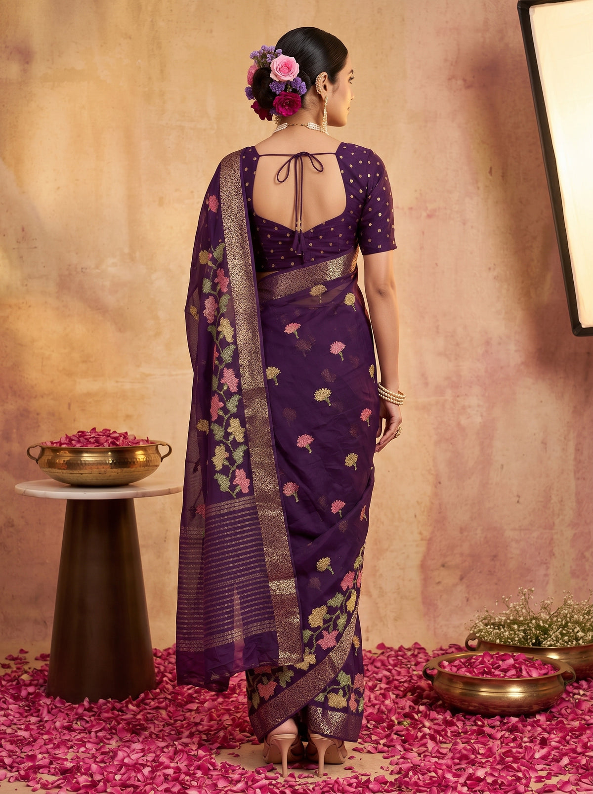 MIMOSA Jamun Jaipur Pure Viscose Chiffon Saree — model upper body