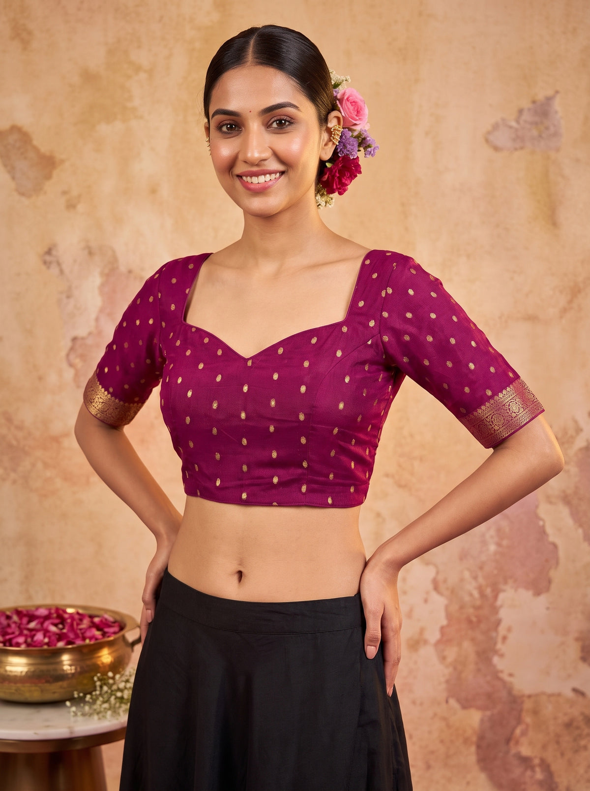 MIMOSA Magenta Jaipur Saree — blouse close-up