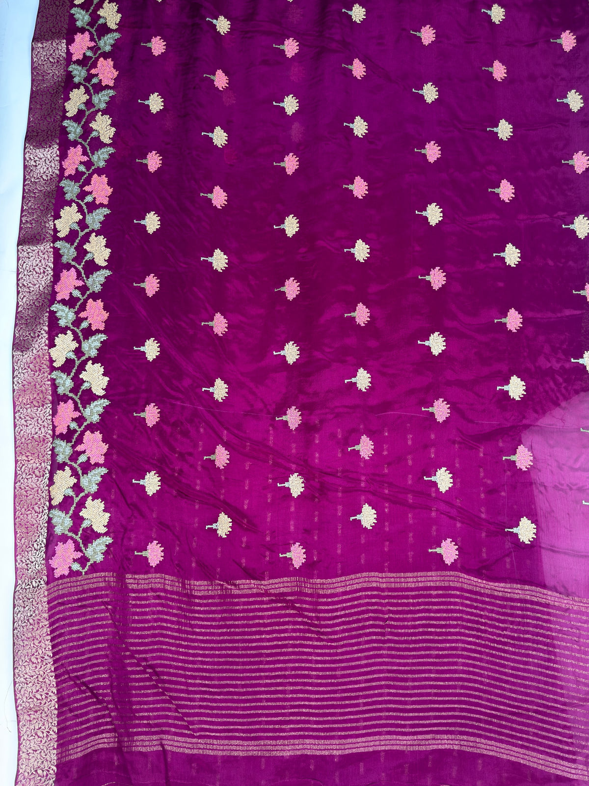 MIMOSA Magenta Jaipur Saree — pallu and zari work detail