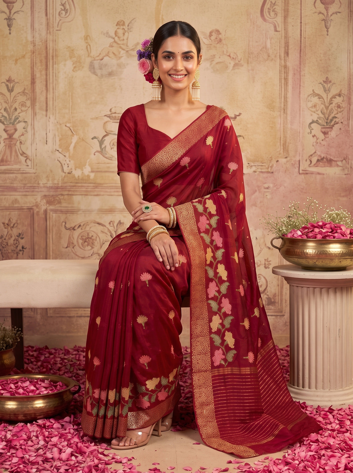 MIMOSA Maroon Jaipur Saree — pose 8 styling detail