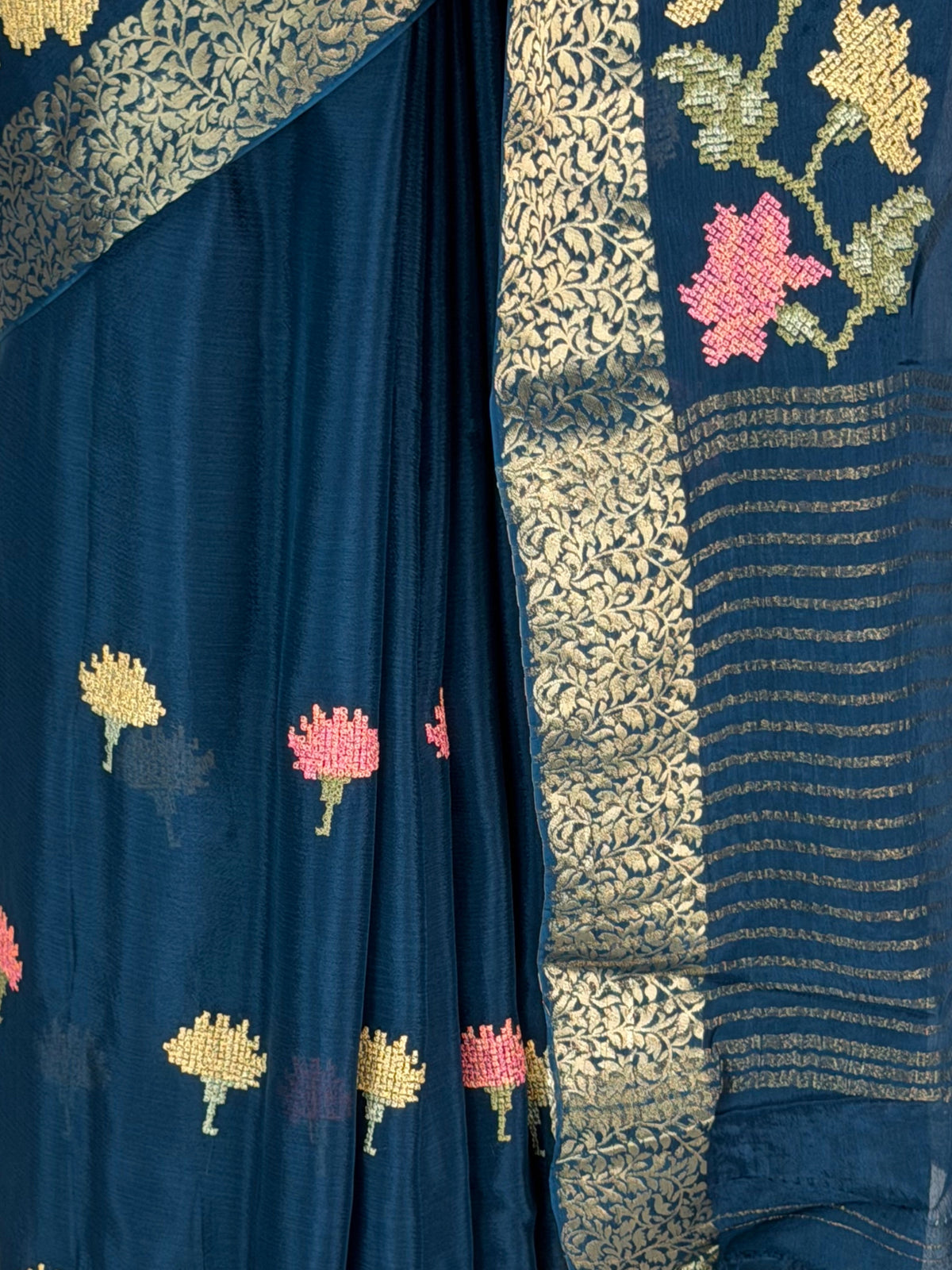 MIMOSA Navy Jaipur Saree — fleets shot full lifestyle