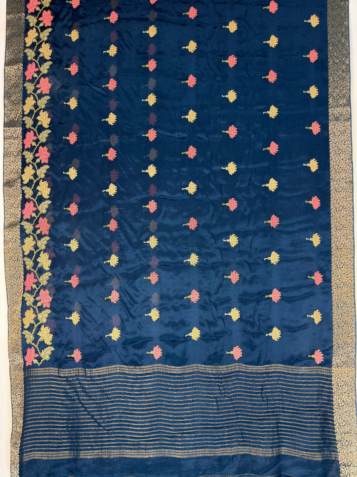 MIMOSA Navy Jaipur Saree — pallu and zari work detail
