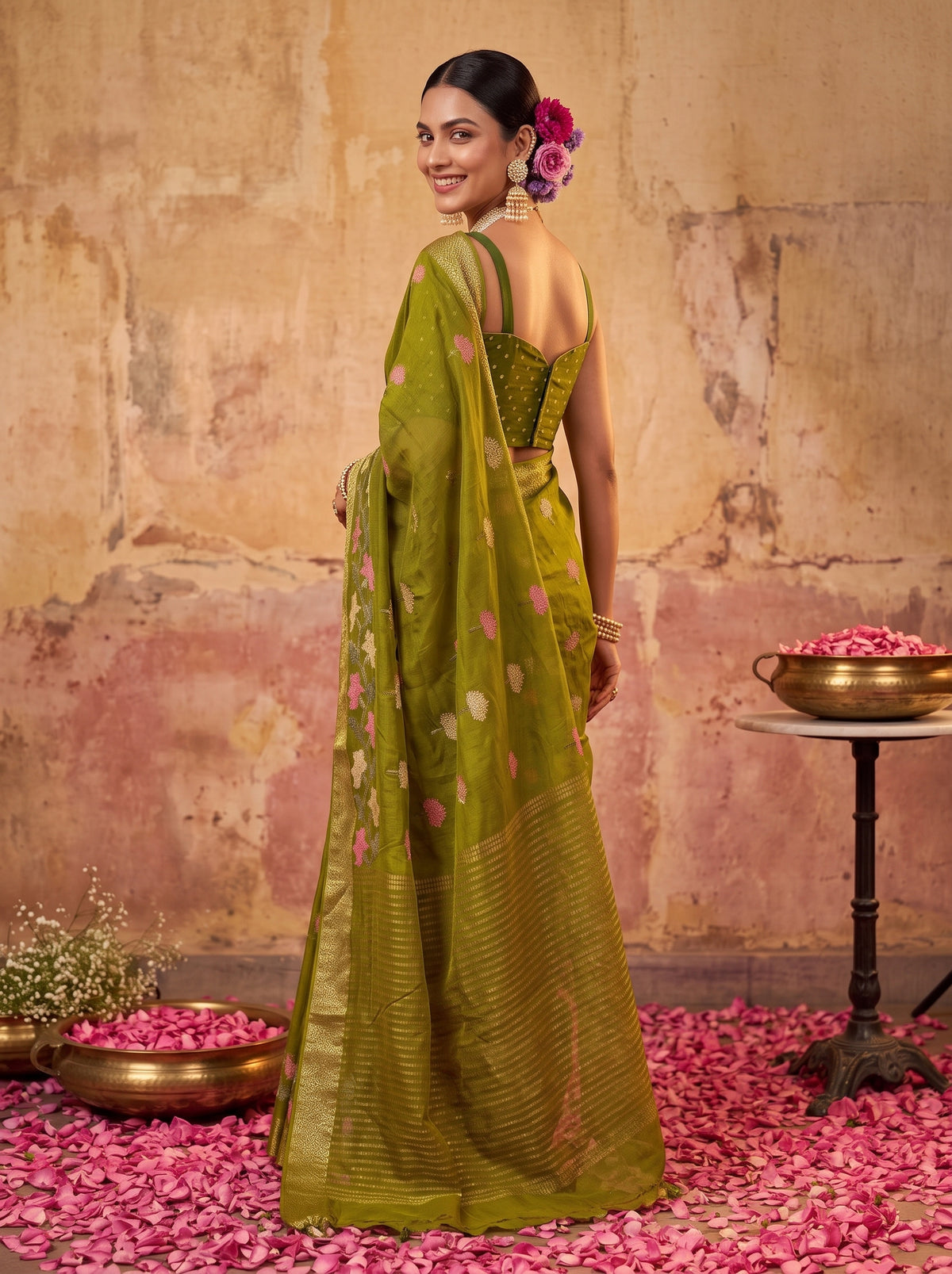 MIMOSA Olive Jaipur Saree — pose 7 styling detail