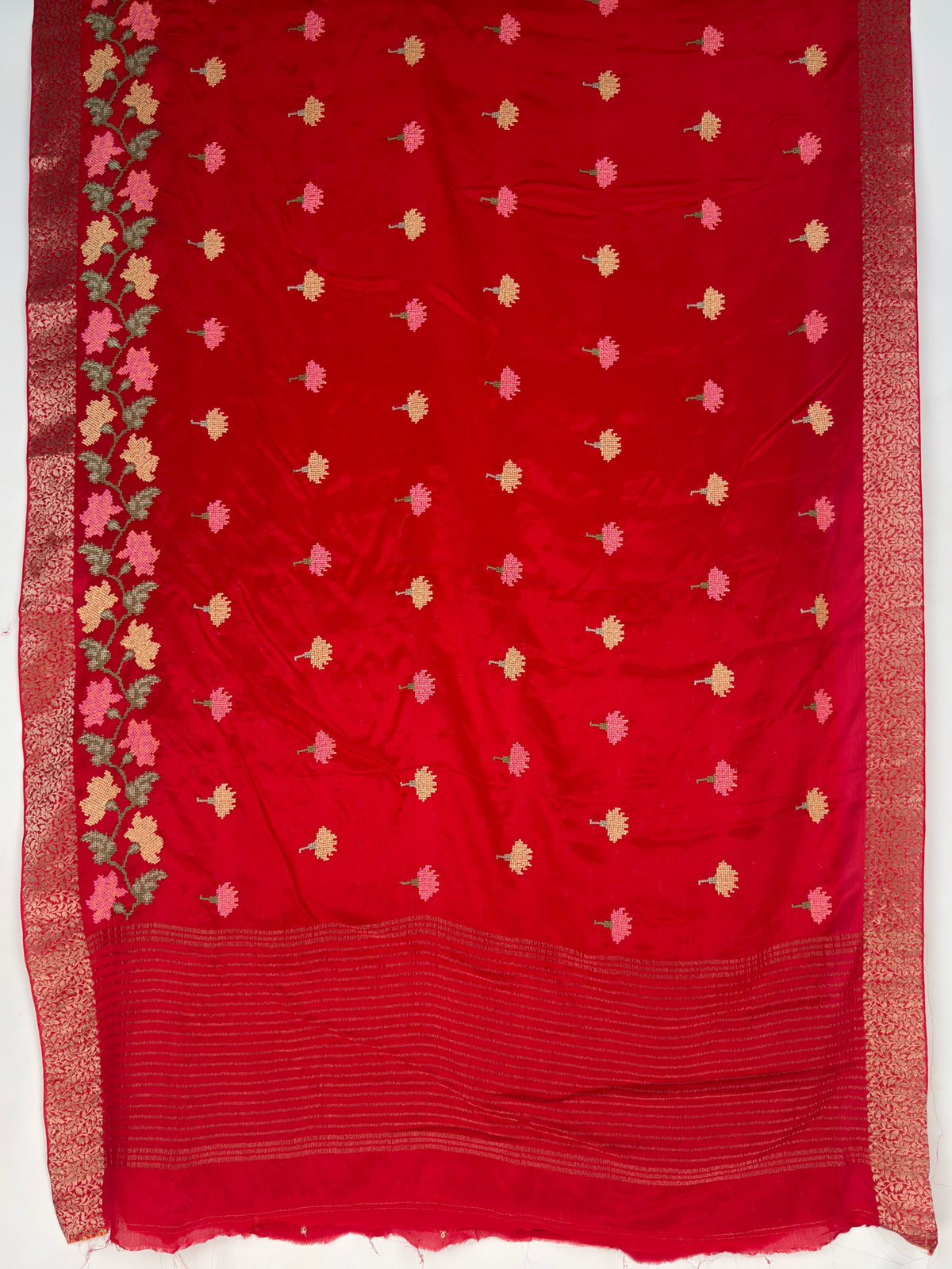 MIMOSA Red Jaipur Saree — pallu and zari work detail