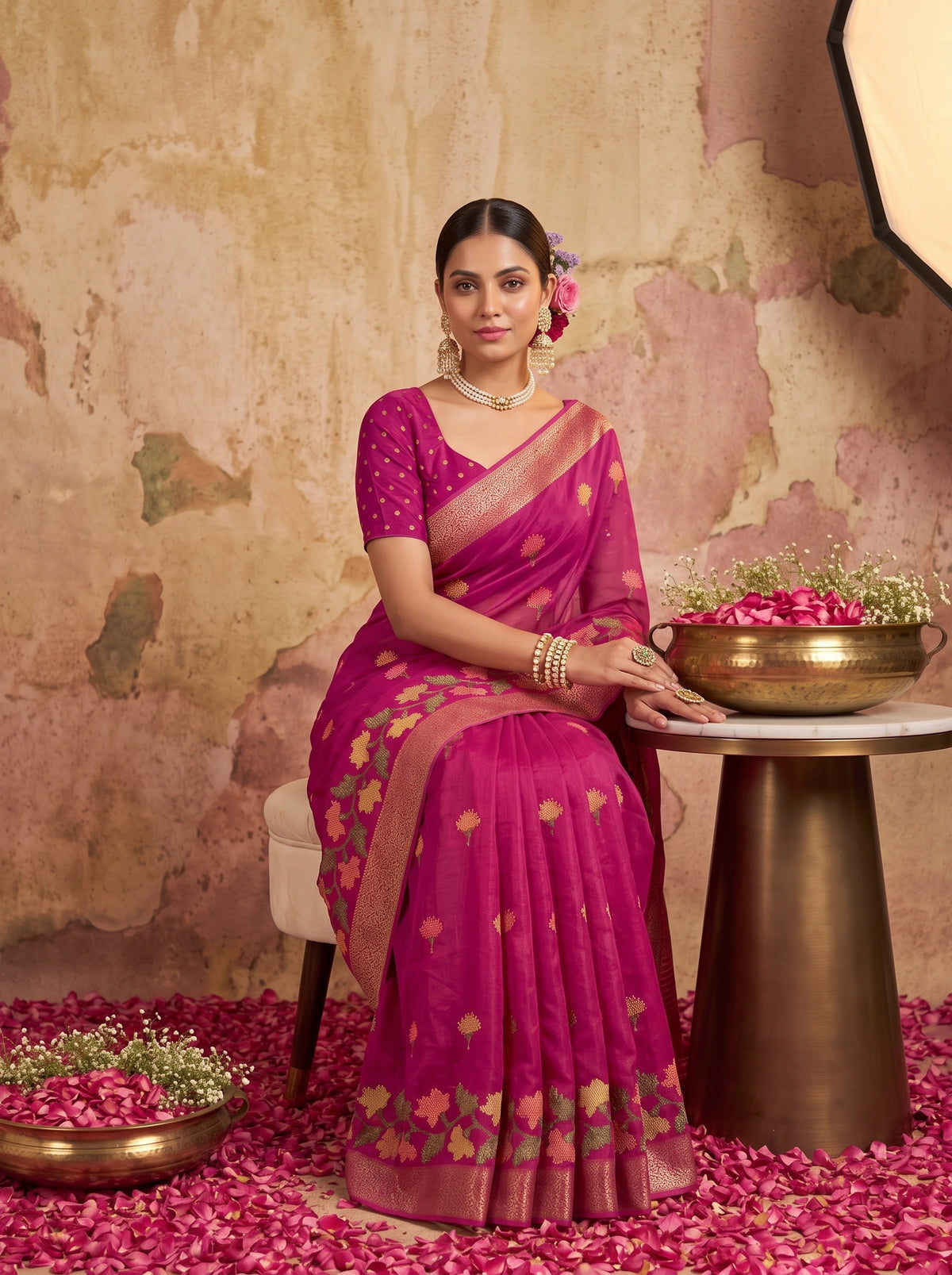 MIMOSA Wine Jaipur Saree — pose 8 styling detail