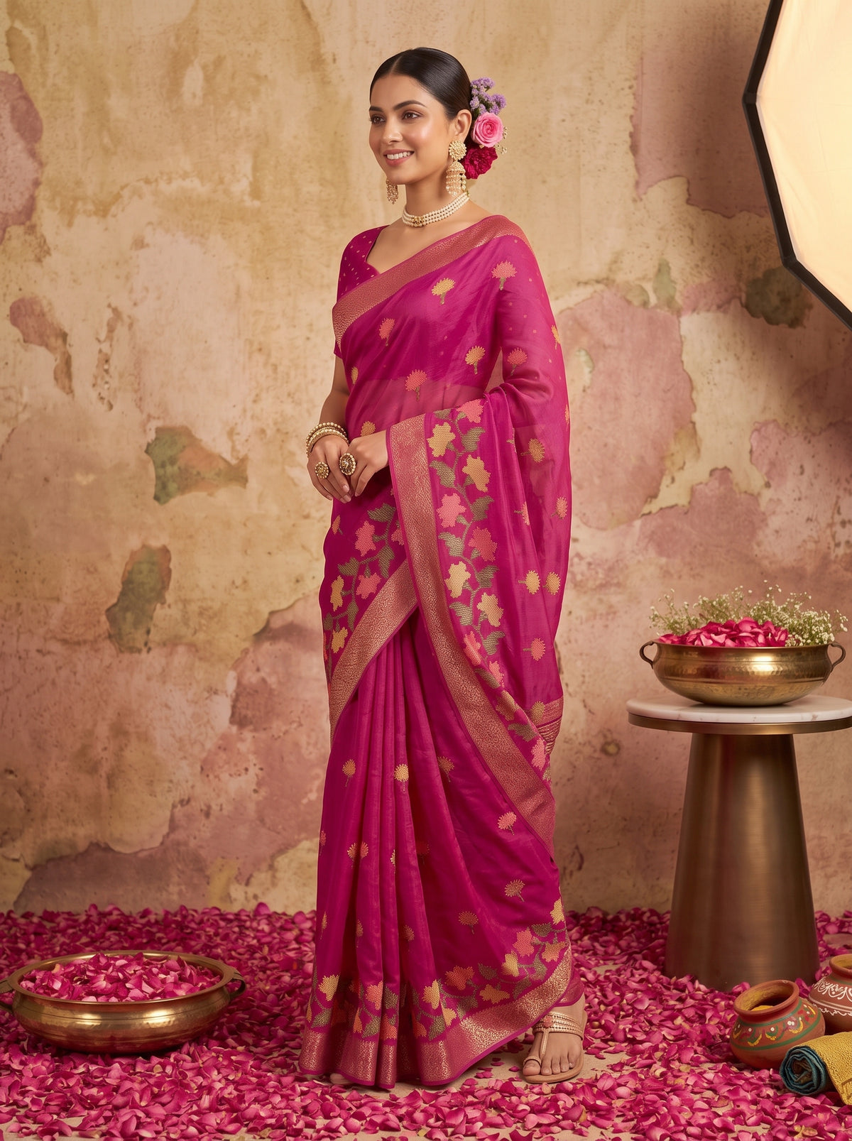 MIMOSA Wine Jaipur Saree — pose 9 styling detail