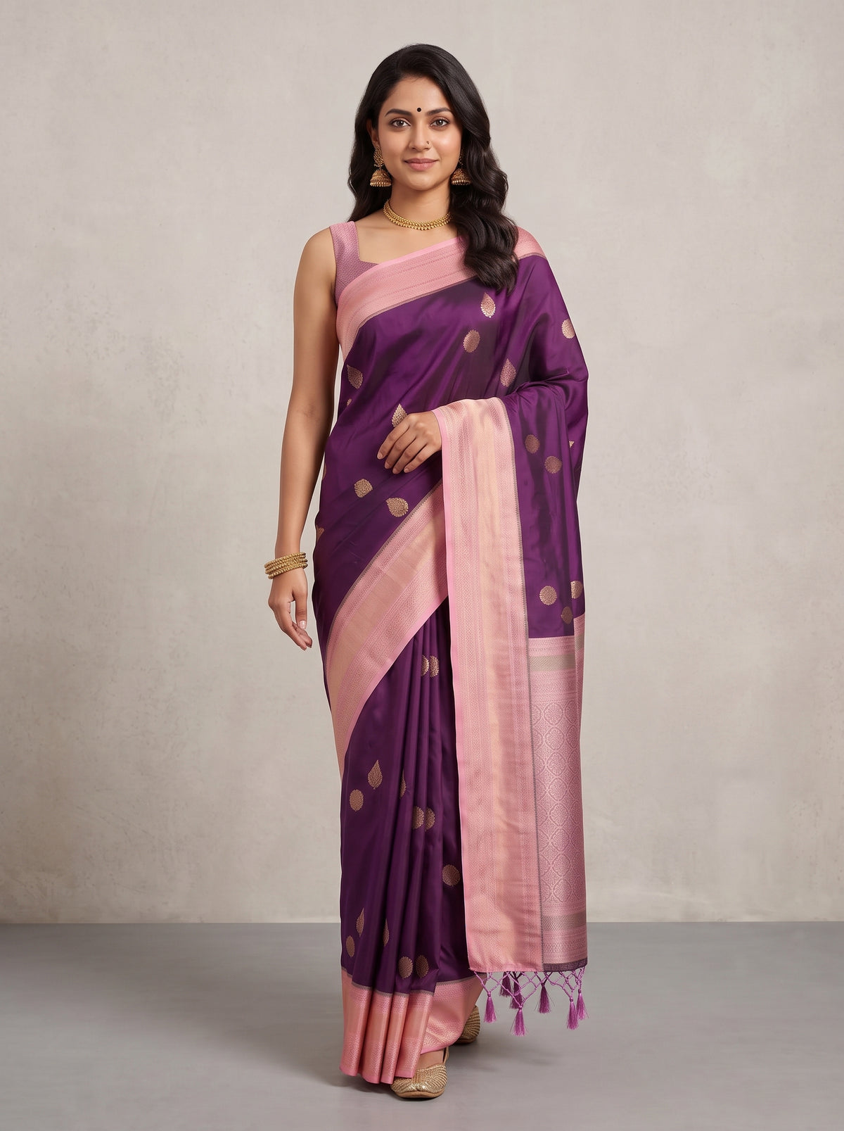 MIMOSA Jamun Kanjivaram Saree — pose 6 styling detail