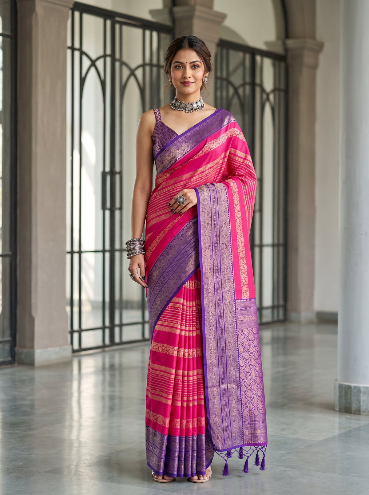 MIMOSA Rani Kanjivaram Art Silk Saree — Model wearing