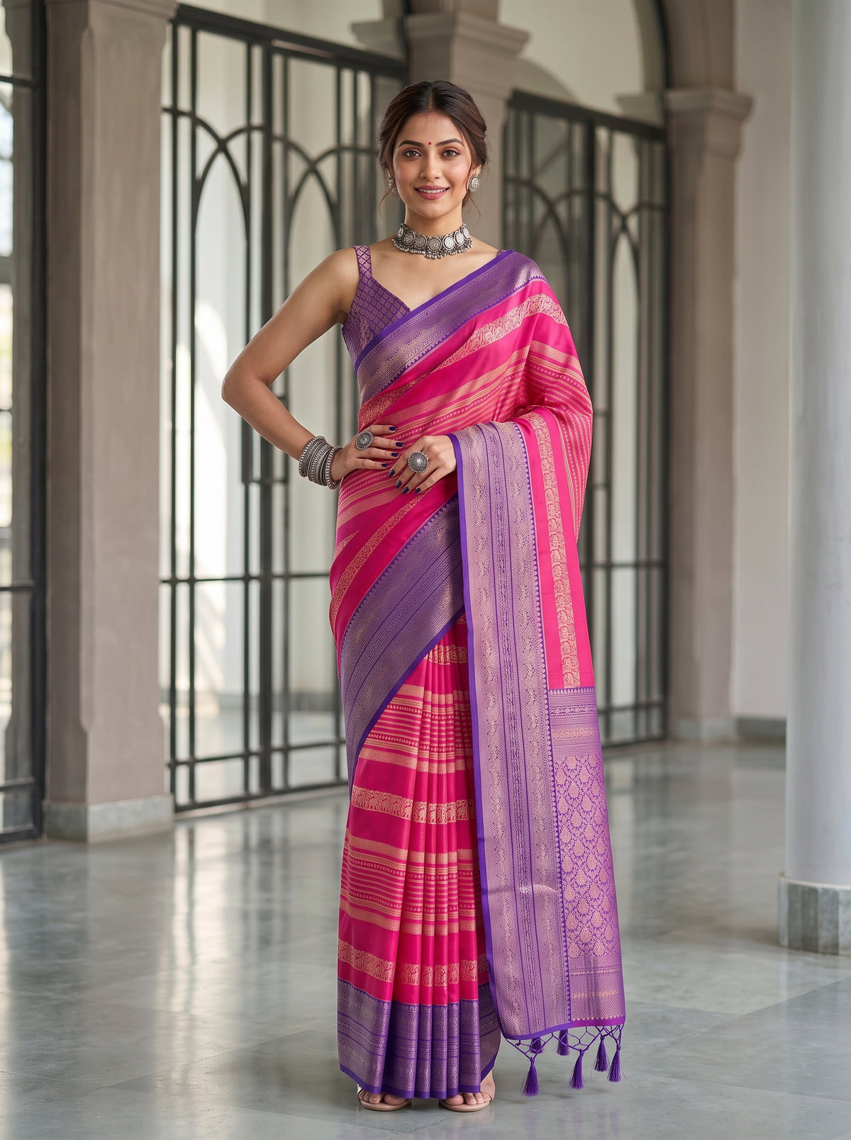 MIMOSA Rani Kanjivaram Art Silk Saree — pose 4 styling detail