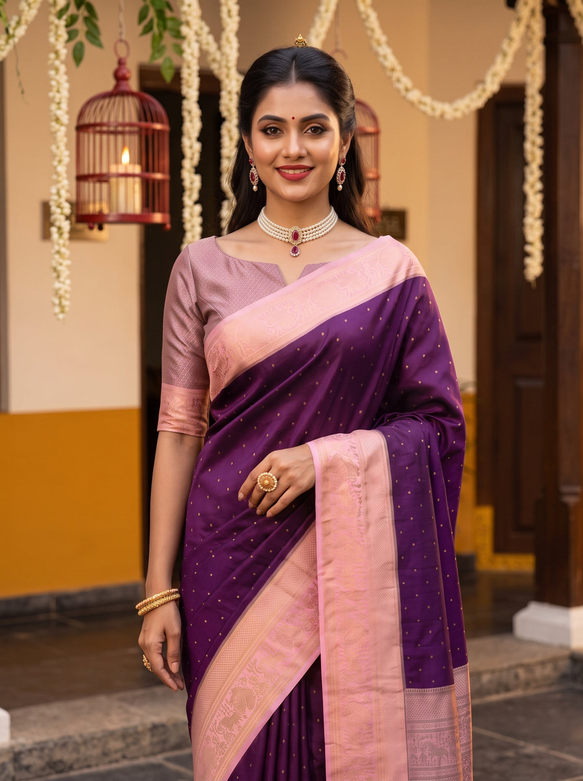 MIMOSA Jamun Kanjivaram Art Silk Saree — pose 10 styling detail