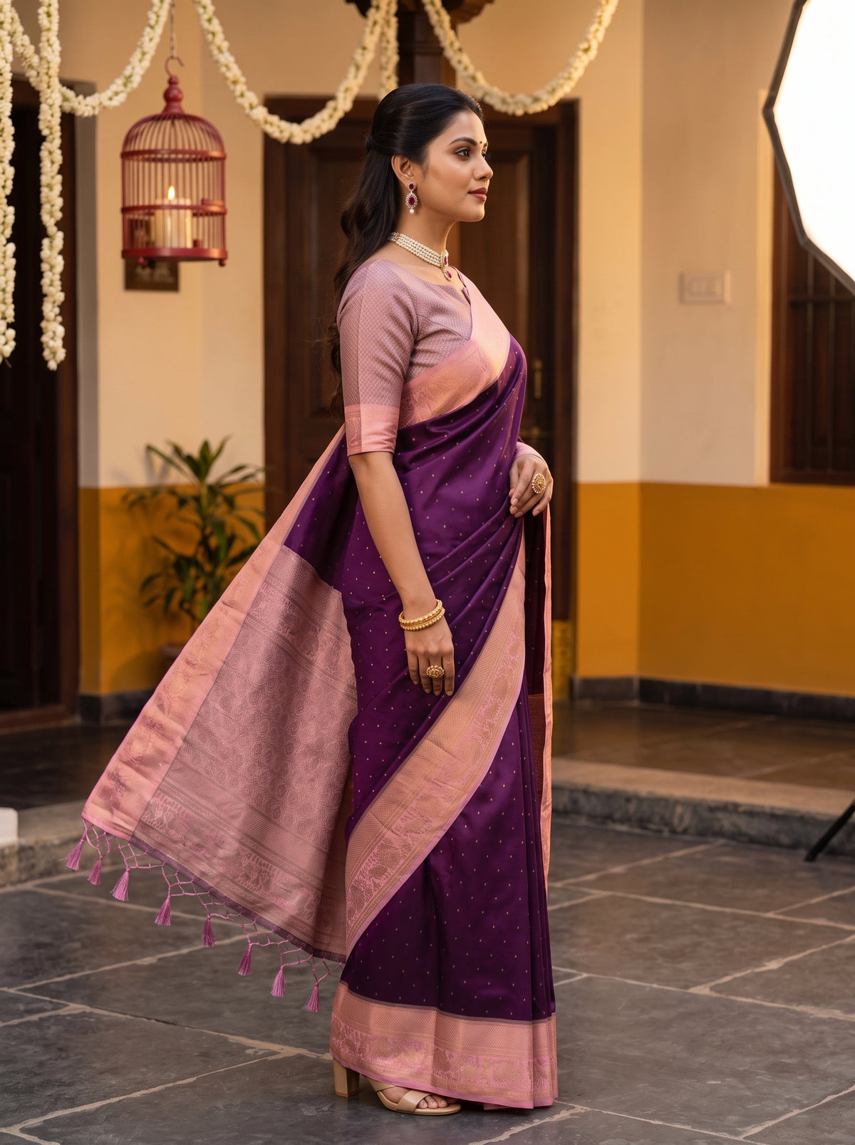 MIMOSA Jamun Kanjivaram Art Silk Saree — pose 3 styling detail