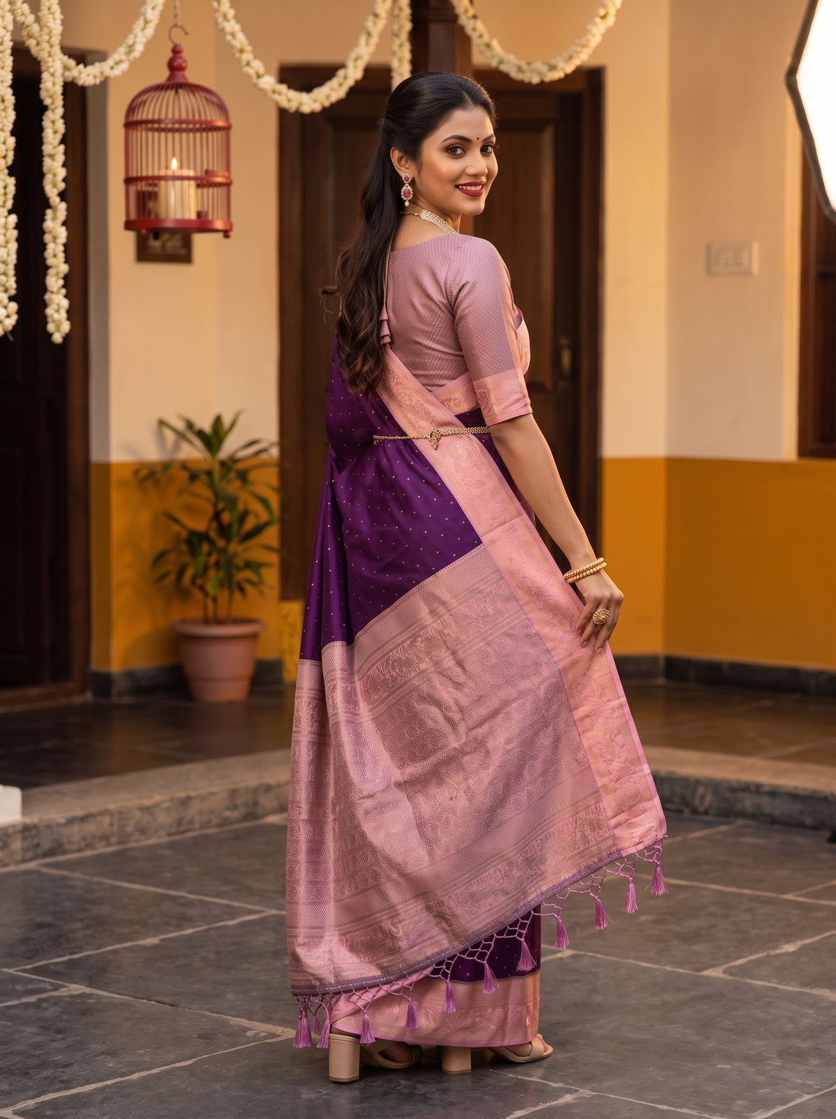 MIMOSA Jamun Kanjivaram Art Silk Saree — pose 5 styling detail