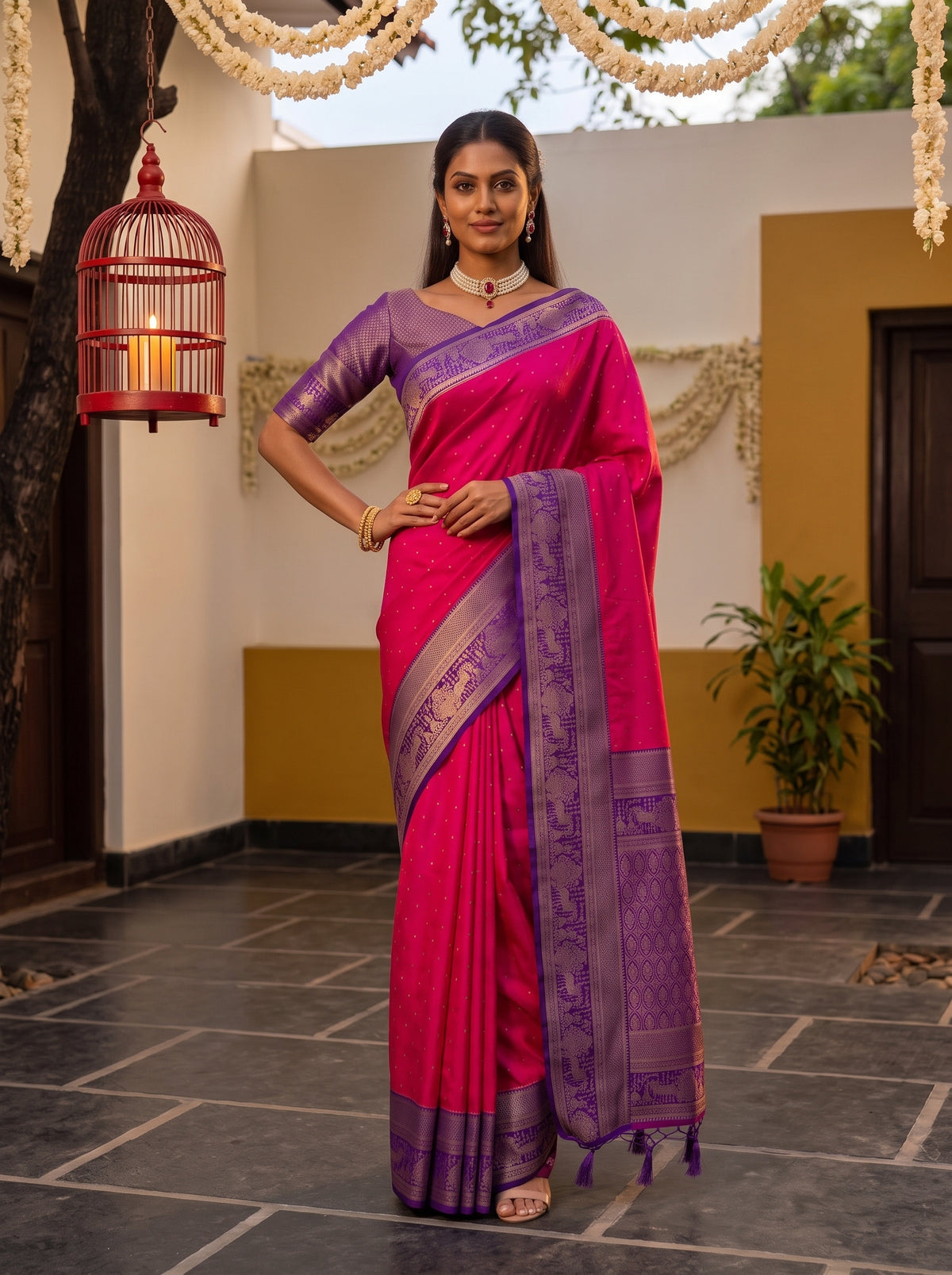 MIMOSA Rani Kanjivaram Art Silk Saree — pose 4 styling detail