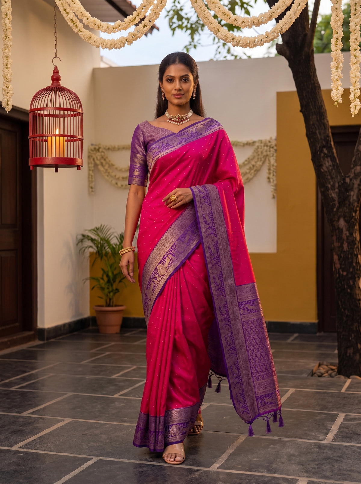 MIMOSA Rani Kanjivaram Art Silk Saree — pose 6 styling detail