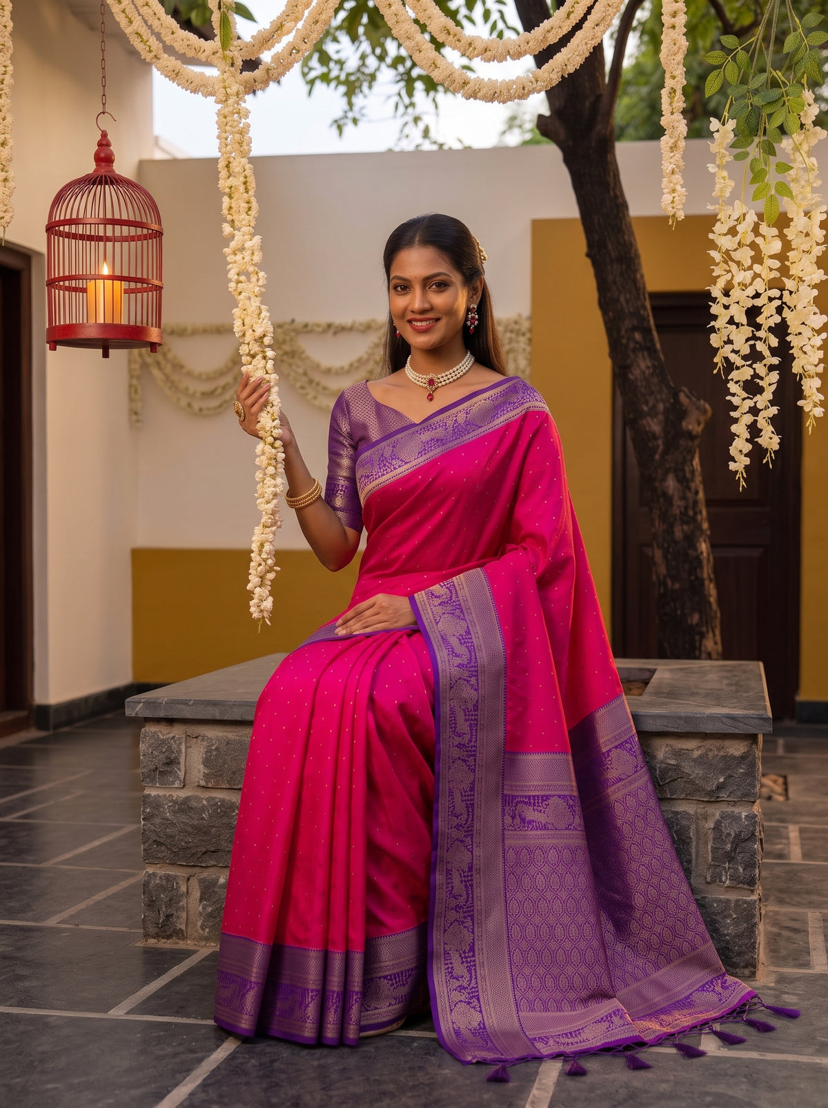 MIMOSA Rani Kanjivaram Art Silk Saree — pose 8 styling detail