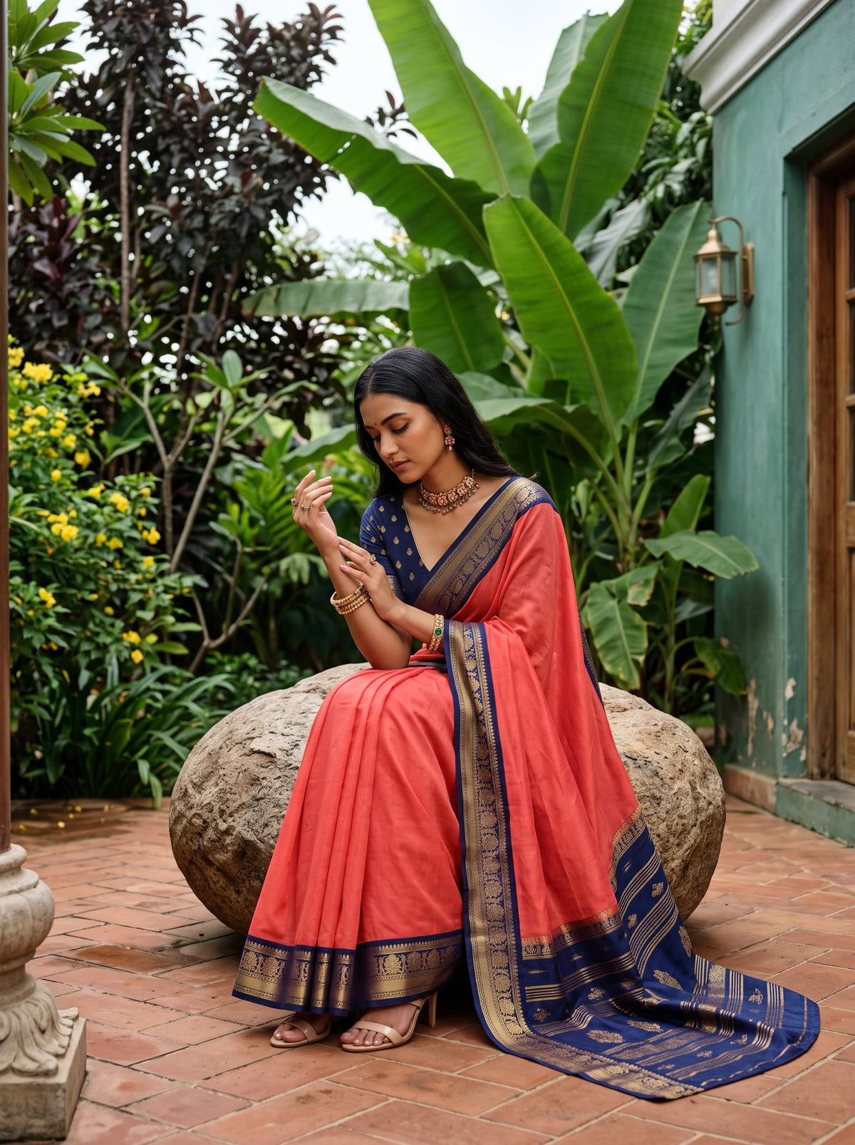 MIMOSA Peach Mysore Silk Crepe Saree — pose 8 styling detail