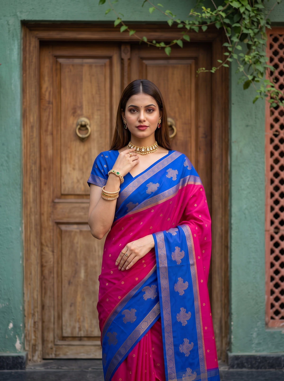 MIMOSA Rani Mysore Silk Crepe Saree — pose 10 styling detail