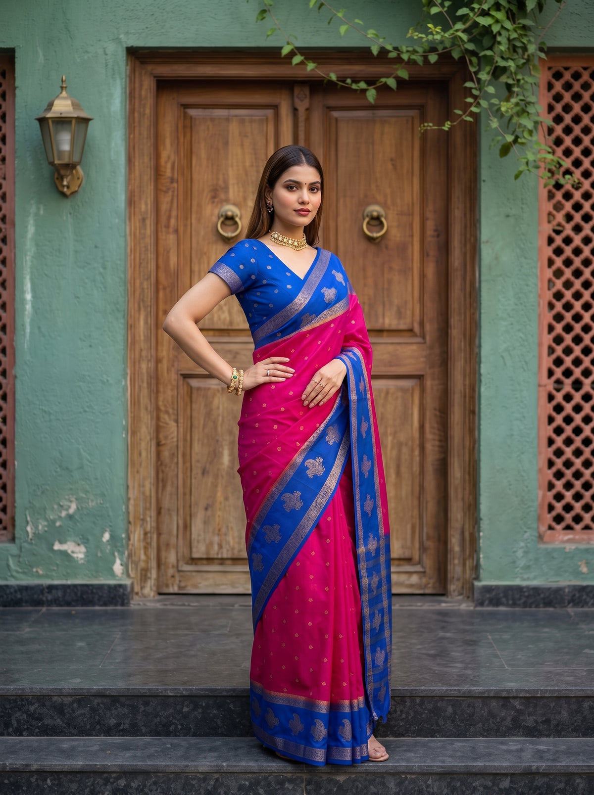 MIMOSA Rani Mysore Silk Crepe Saree — pose 4 styling detail