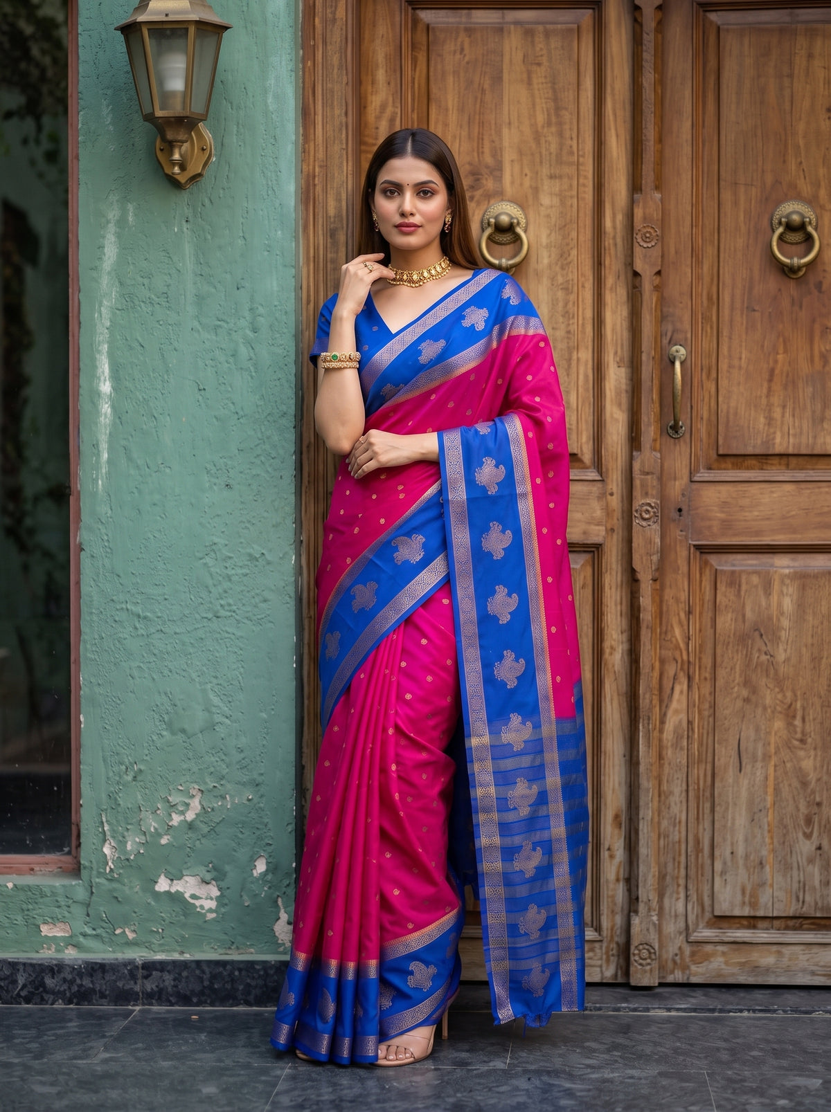 MIMOSA Rani Mysore Silk Crepe Saree — pose 5 styling detail