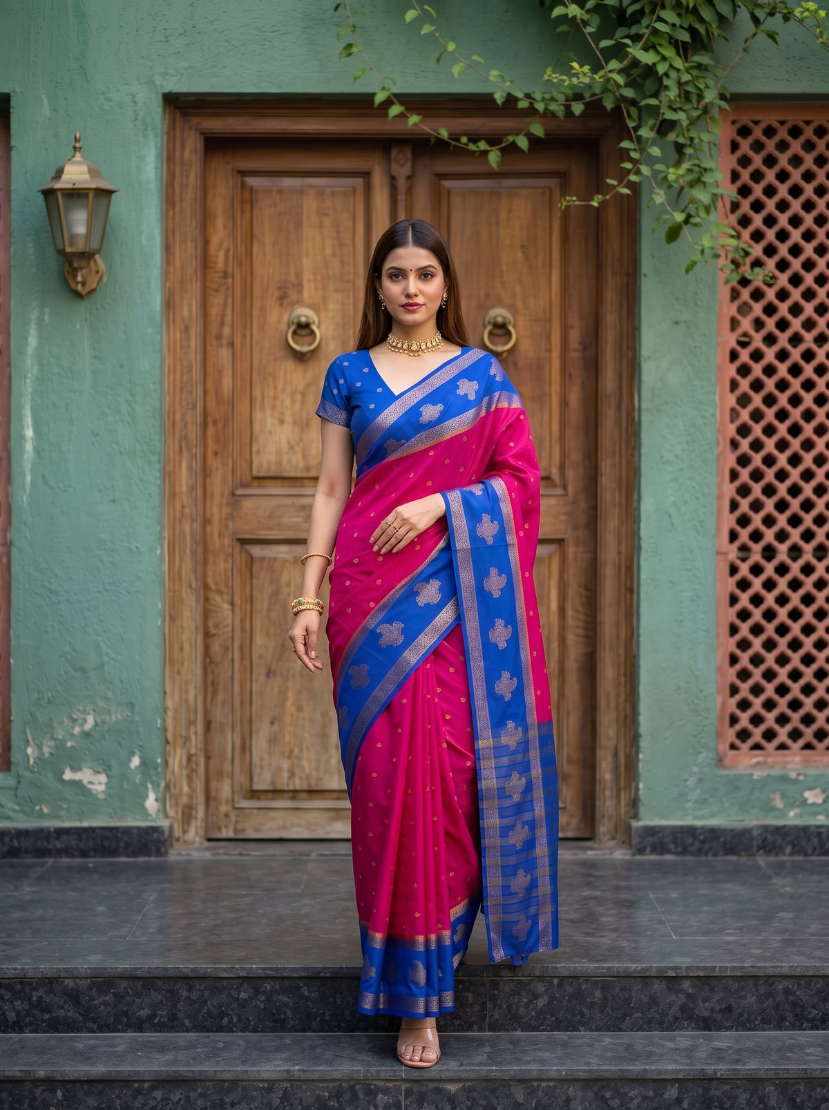 MIMOSA Rani Mysore Silk Crepe Saree — pose 6 styling detail