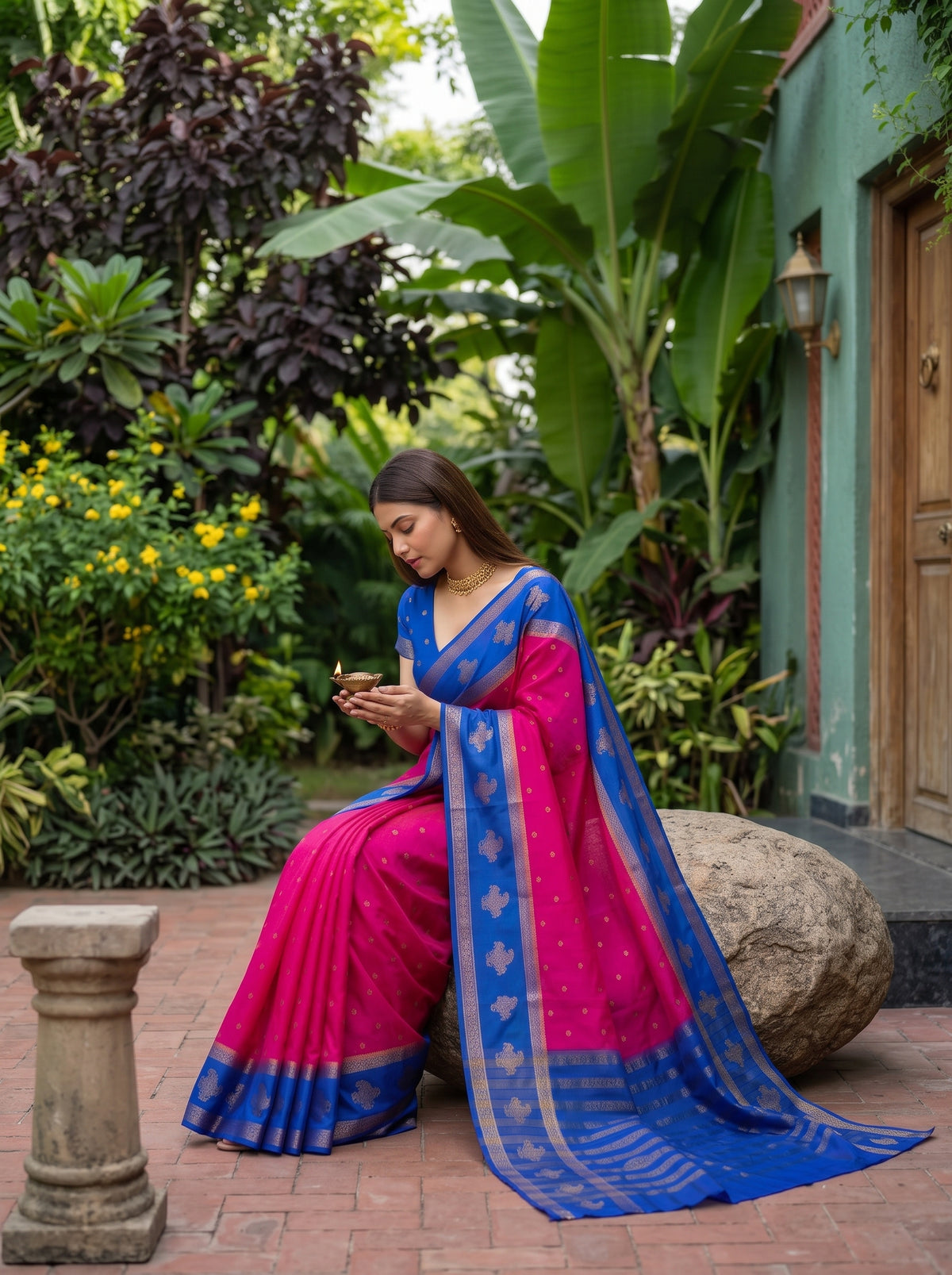 MIMOSA Rani Mysore Silk Crepe Saree — pose 8 styling detail