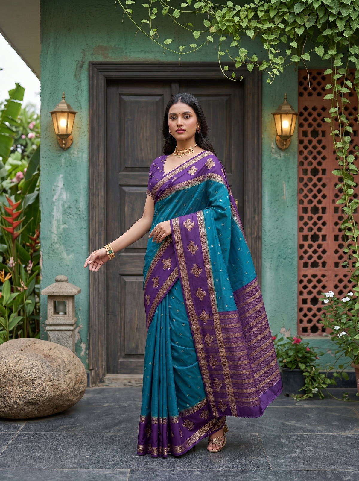 MIMOSA Sapphire Mysore Silk Crepe Saree — pose 9 styling detail
