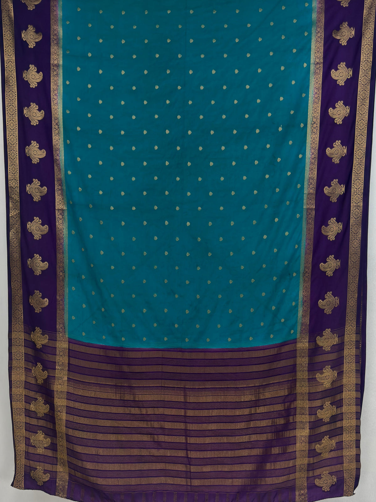 MIMOSA Sapphire Mysore Silk Crepe Saree — pallu and zari work detail