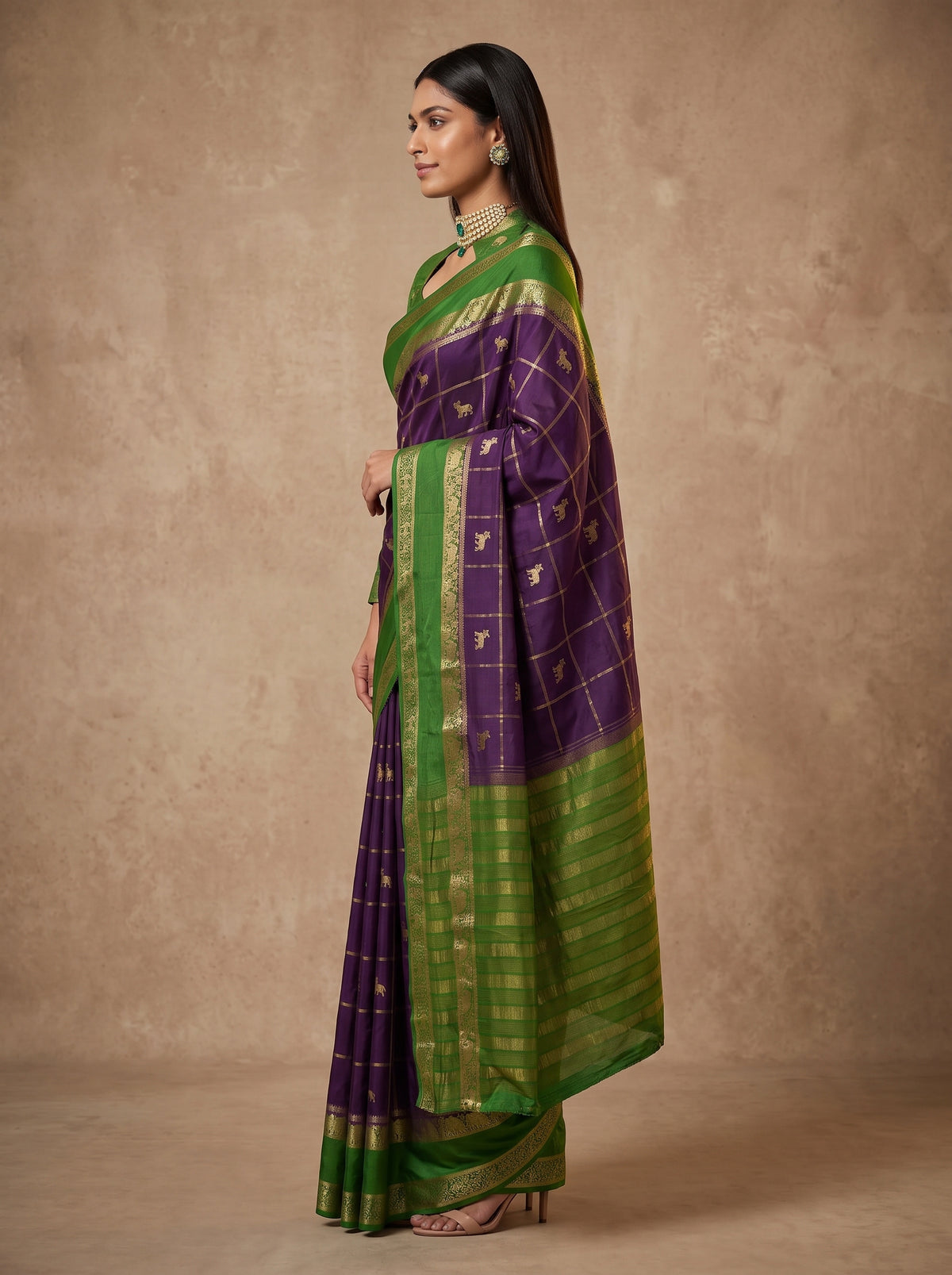 MIMOSA Jamun Mysore Silk Saree — pose 3 styling detail