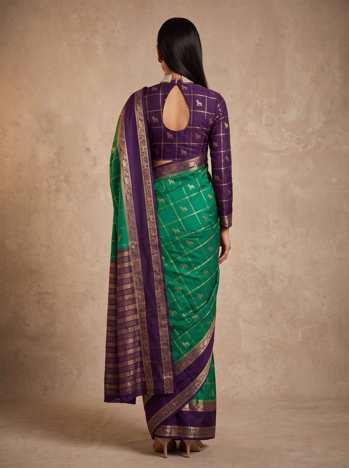 MIMOSA Rama Mysore Silk Saree — pose 2 styling detail