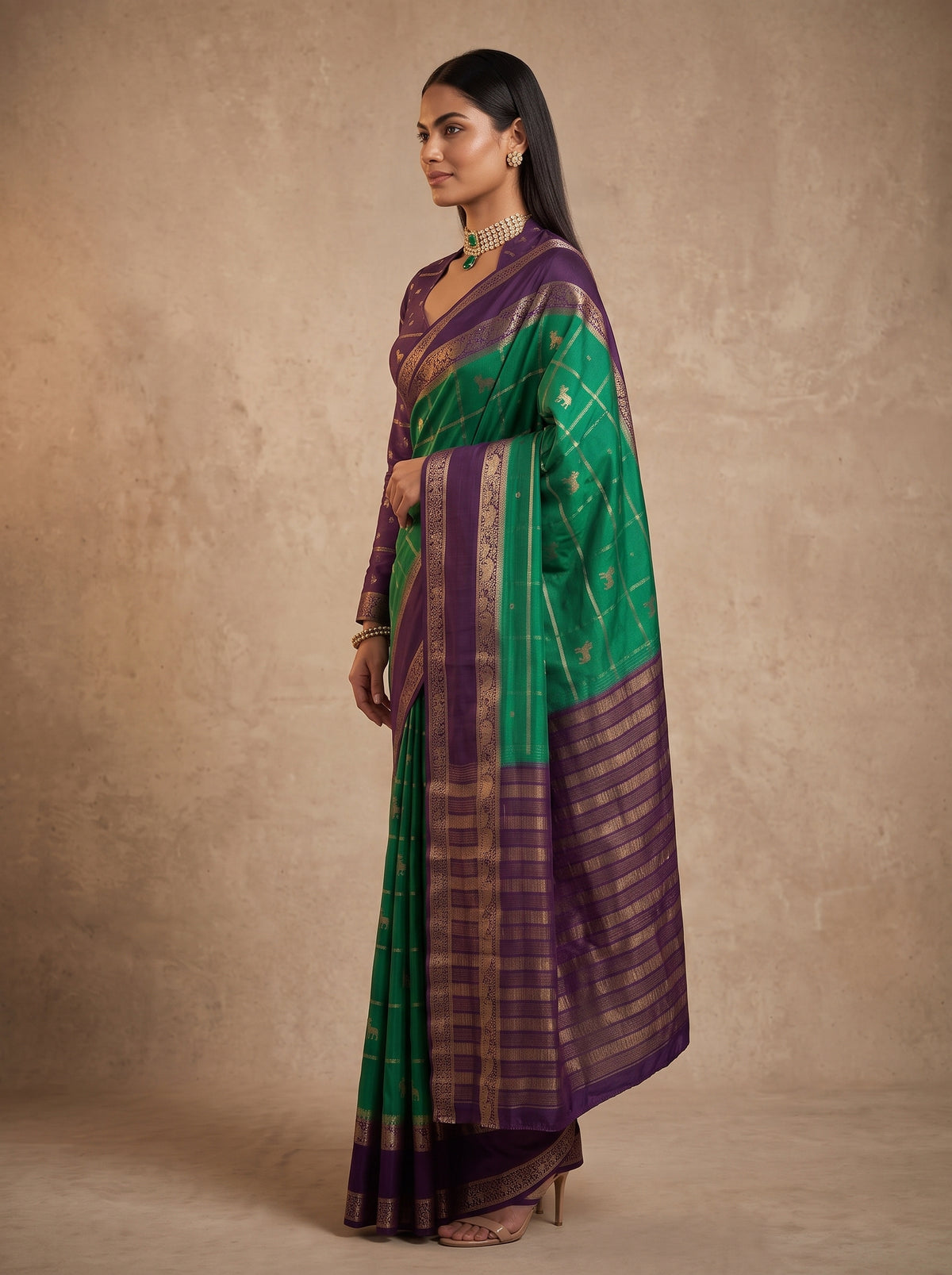 MIMOSA Rama Mysore Silk Saree — pose 3 styling detail