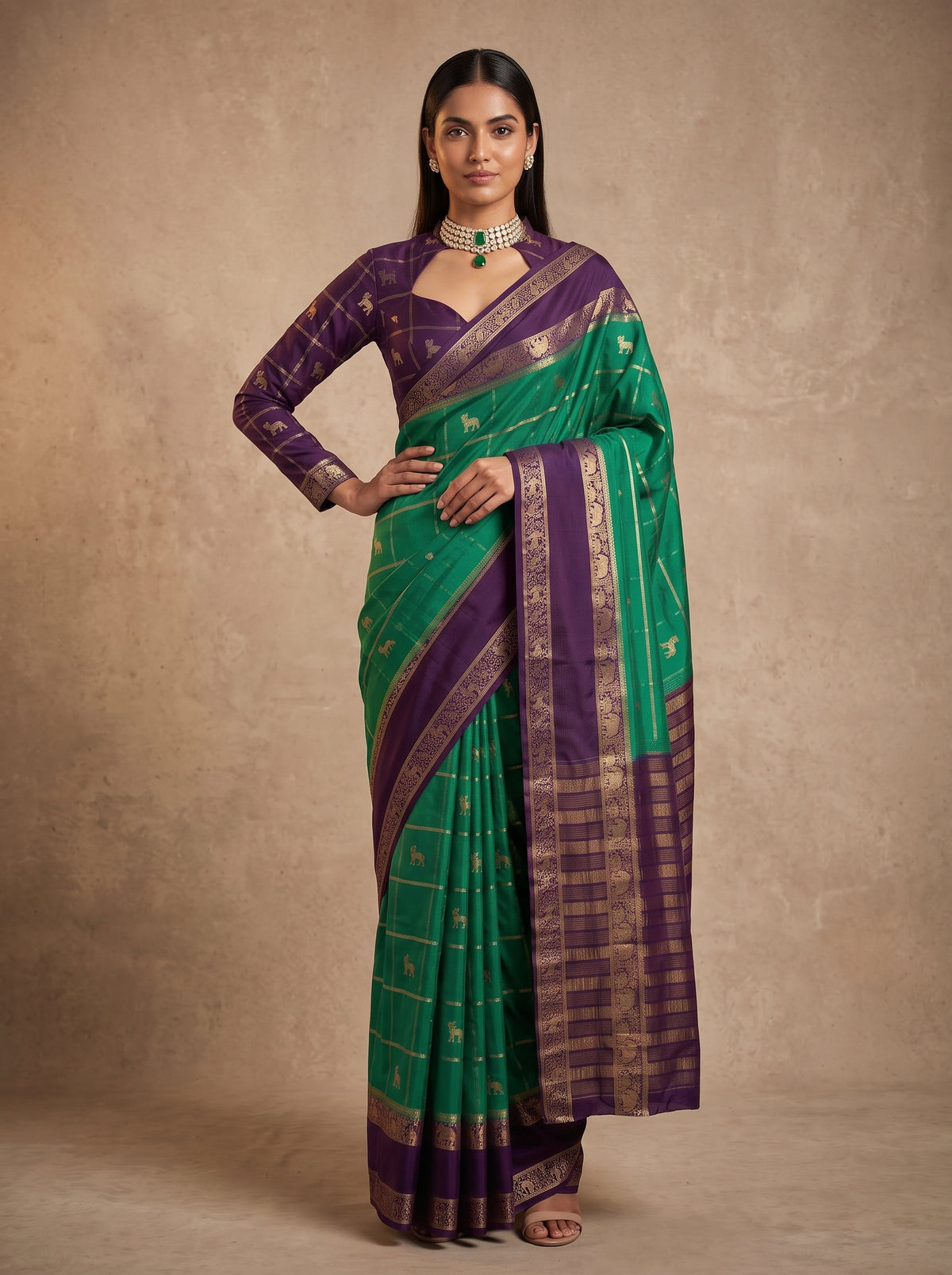MIMOSA Rama Mysore Silk Saree — pose 4 styling detail