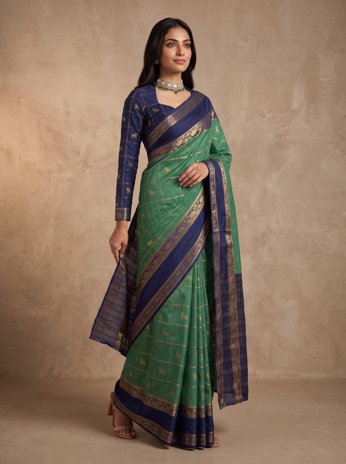 MIMOSA Sapphire Mysore Silk Saree — pose 5 styling detail