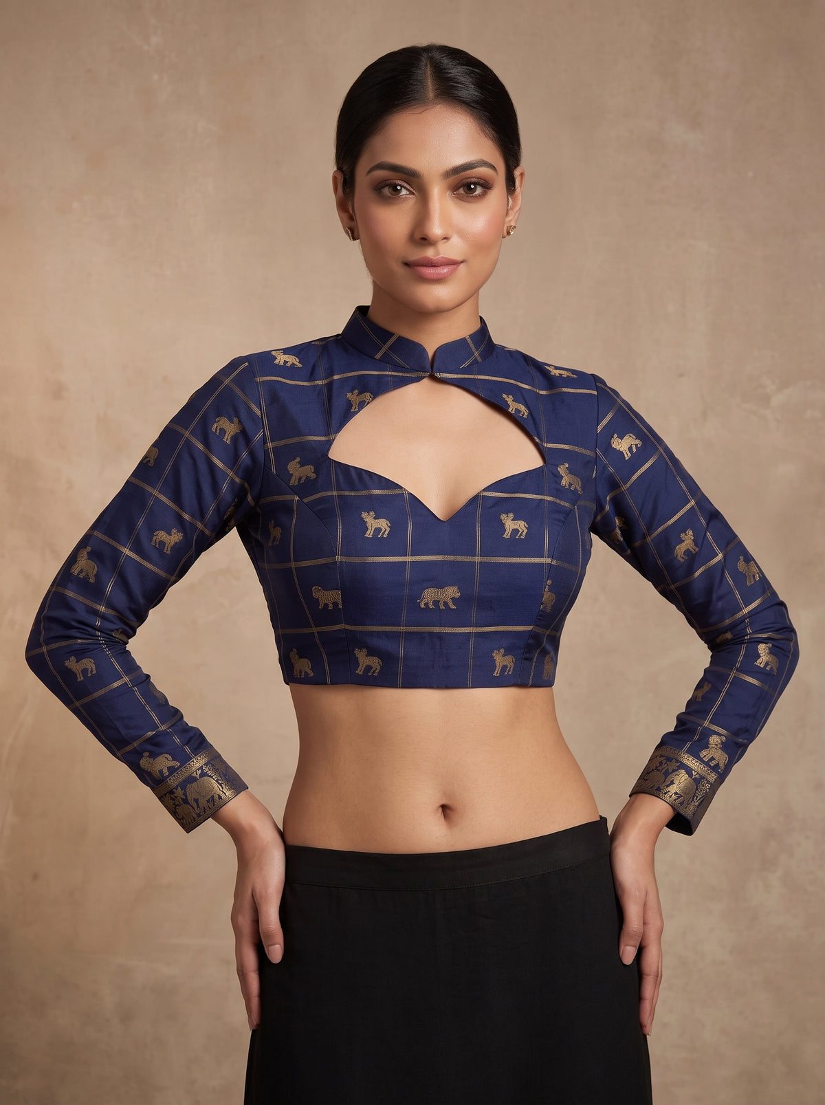 MIMOSA Sapphire Mysore Silk Saree — blouse close-up