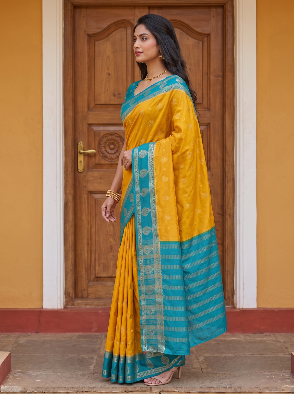 MIMOSA Gold Mysore Silk Saree — pose 3 styling detail