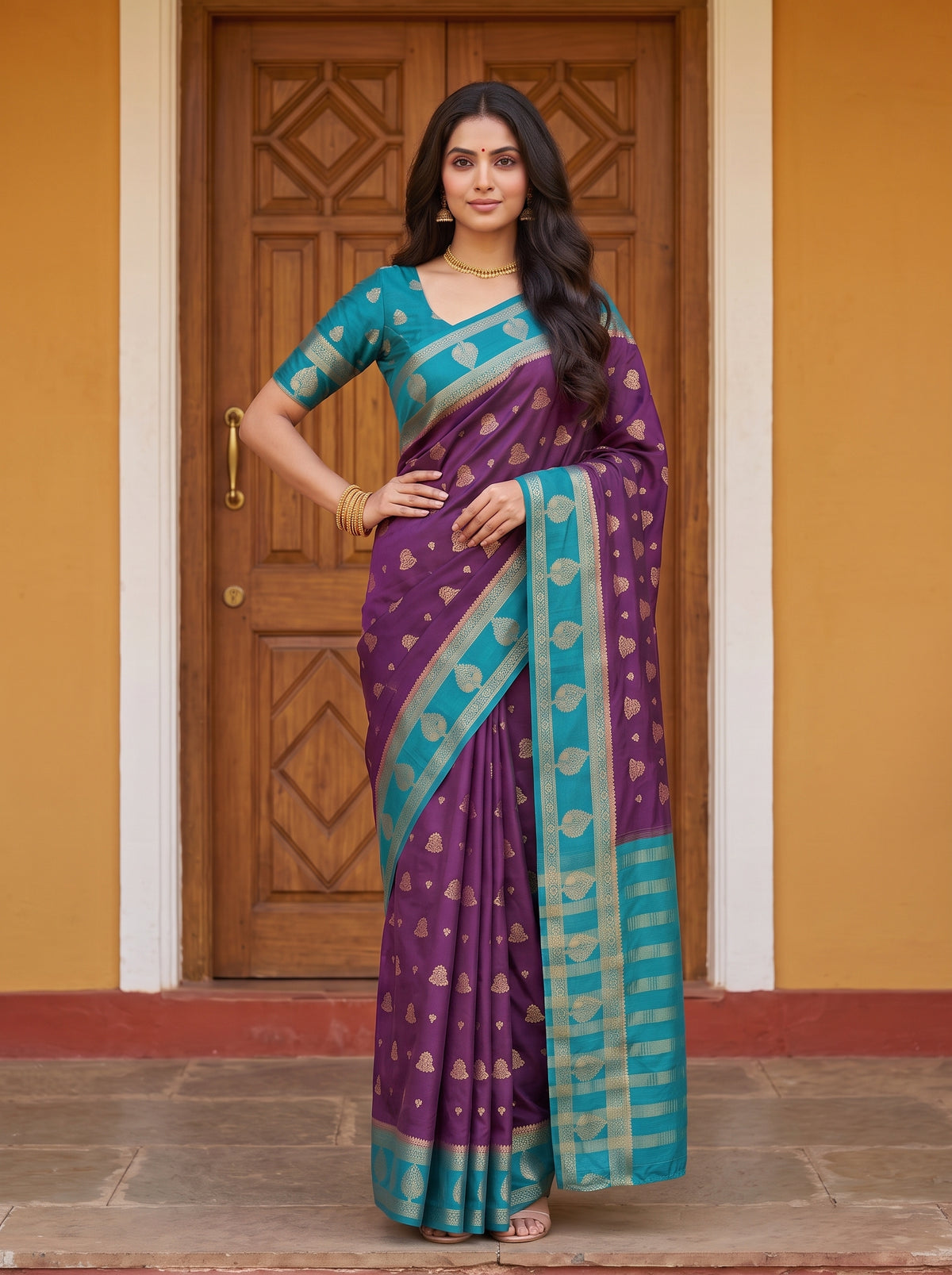MIMOSA Jamun Mysore Silk Saree — pose 4 styling detail