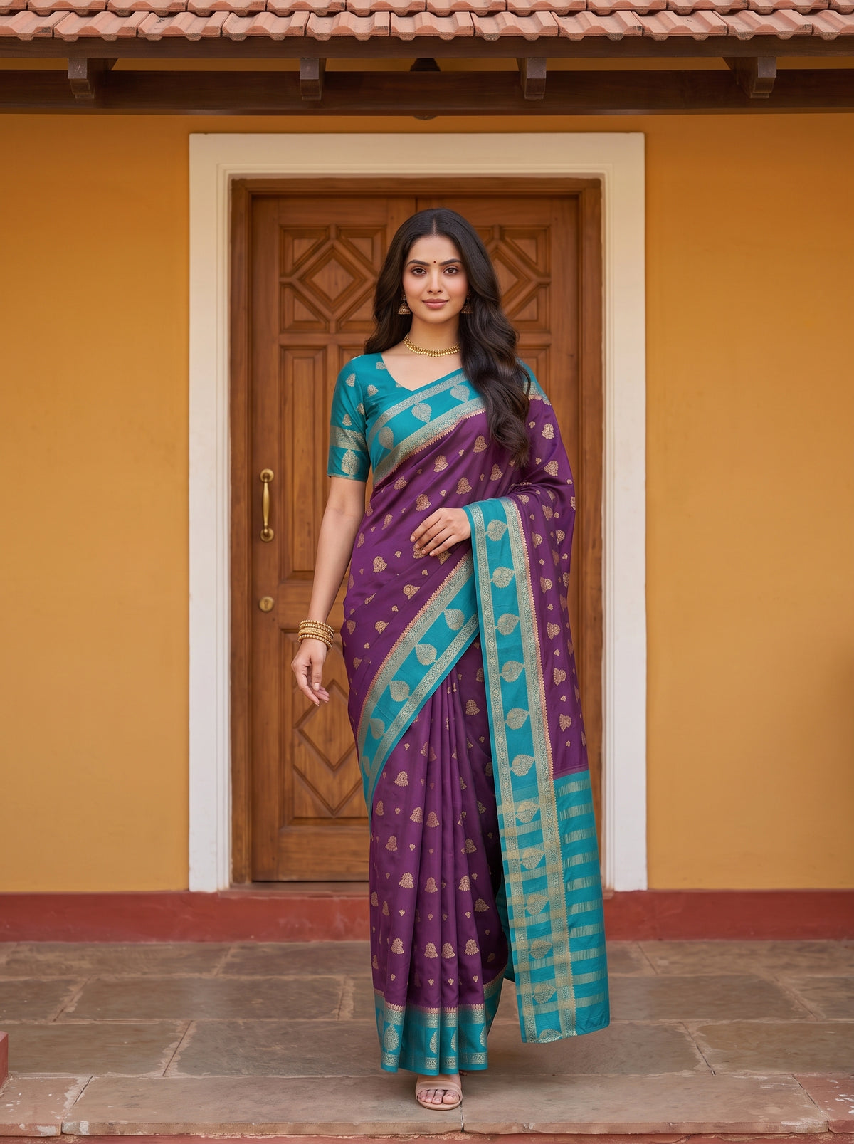 MIMOSA Jamun Mysore Silk Saree — pose 6 styling detail