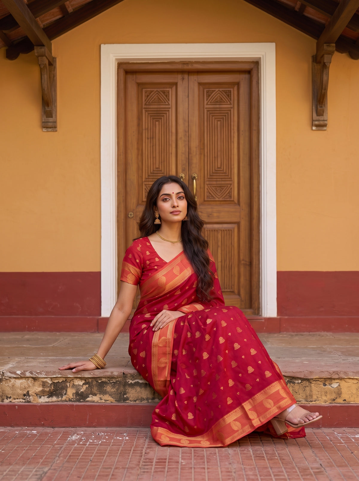 MIMOSA Red Mysore Silk Saree — pose 8 styling detail