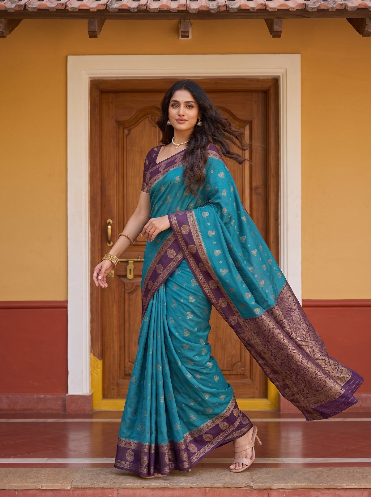 MIMOSA Sapphire Mysore Silk Saree — pose 5 styling detail
