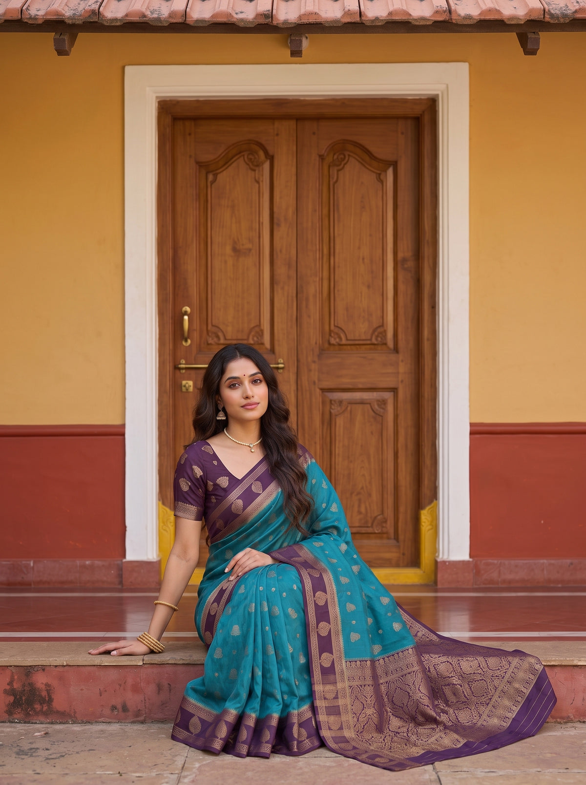 MIMOSA Sapphire Mysore Silk Saree — pose 8 styling detail