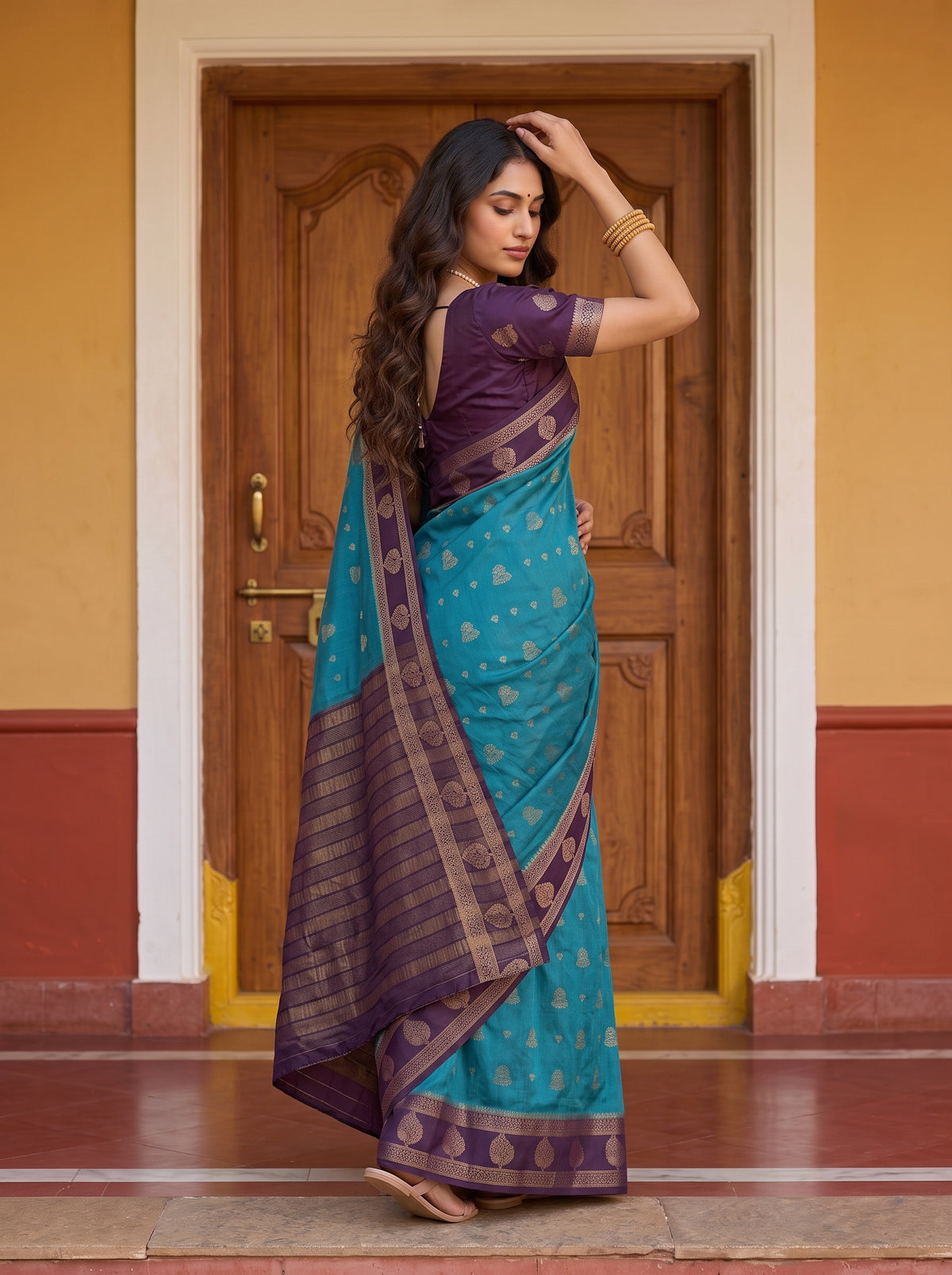 MIMOSA Sapphire Mysore Silk Saree — pose 9 styling detail