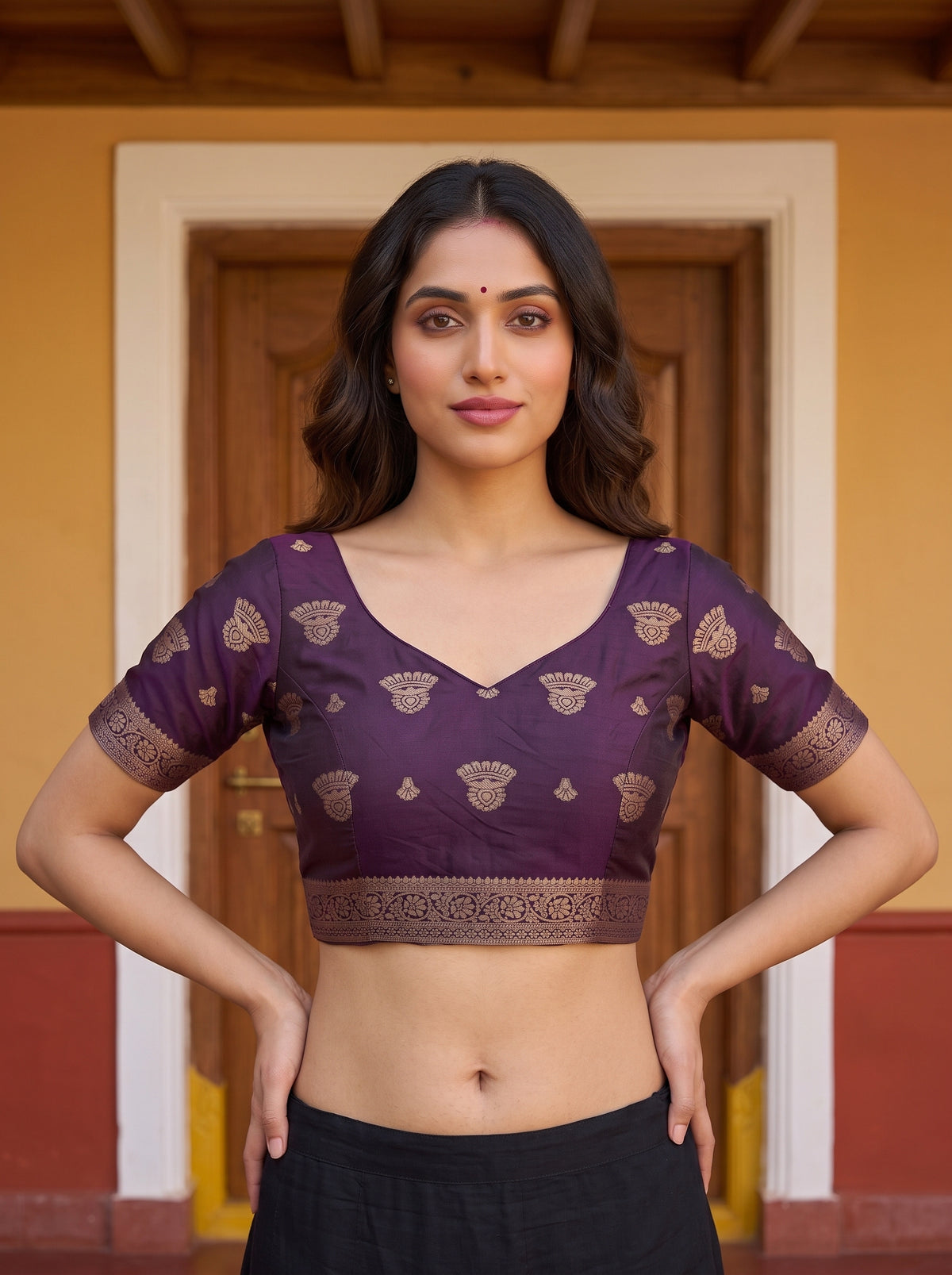 MIMOSA Sapphire Mysore Silk Saree — blouse close-up
