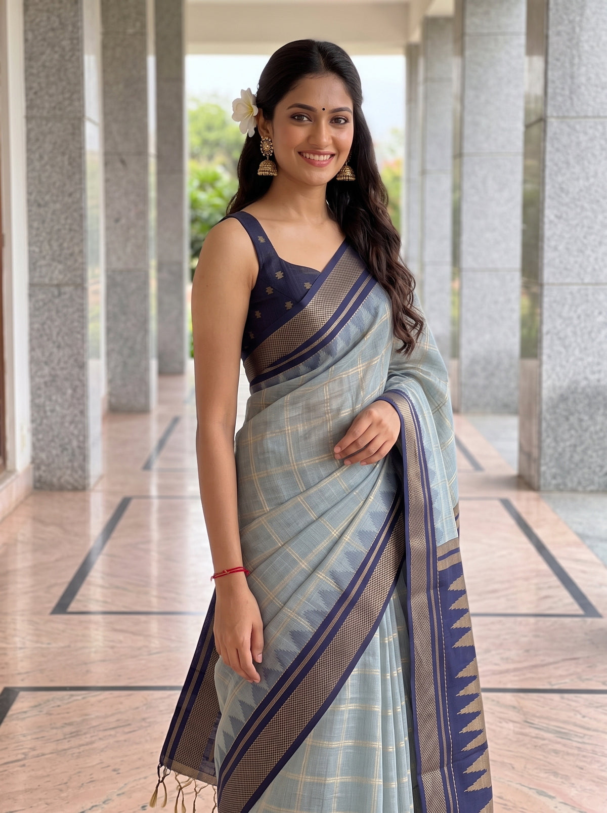 MIMOSA Grey Banarasi Saree — pose 10 styling detail
