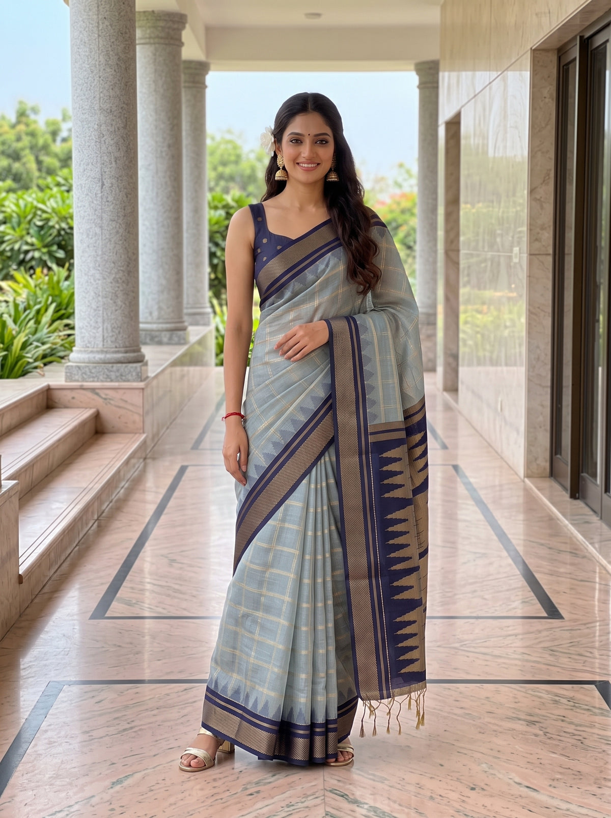 MIMOSA Grey Banarasi Saree — pose 4 styling detail