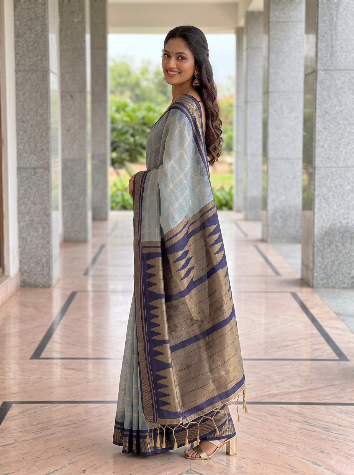 MIMOSA Grey Banarasi Saree — pose 5 styling detail