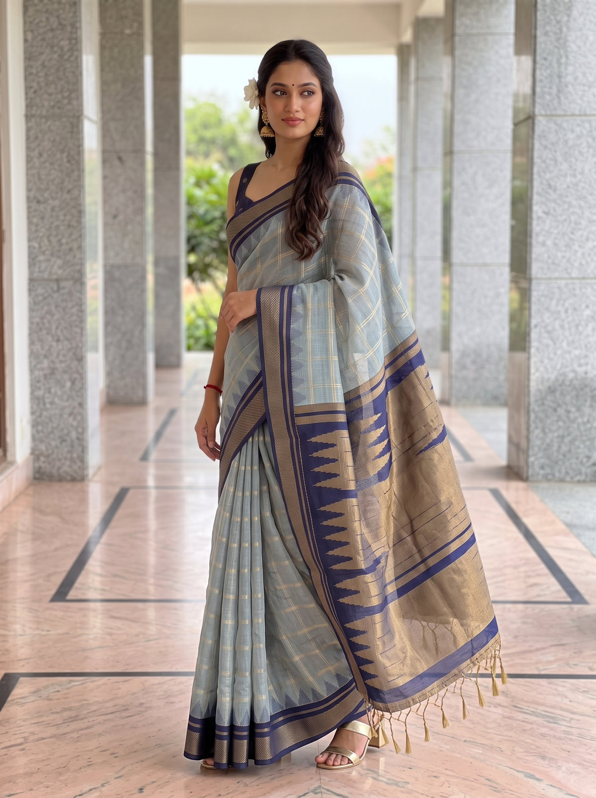 MIMOSA Grey Banarasi Saree — pose 9 styling detail