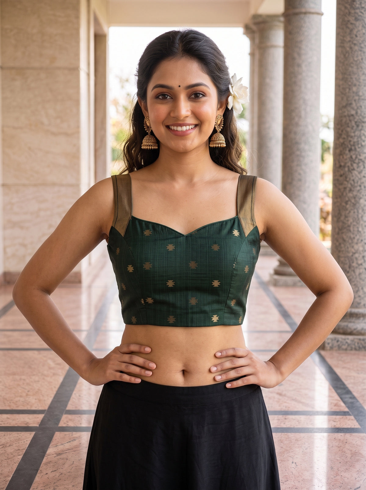 MIMOSA Mustard Banarasi Saree — blouse close-up