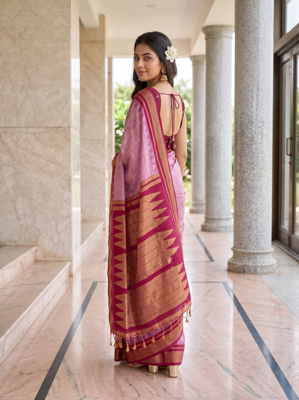 MIMOSA Pink Banarasi Saree — pose 7 styling detail